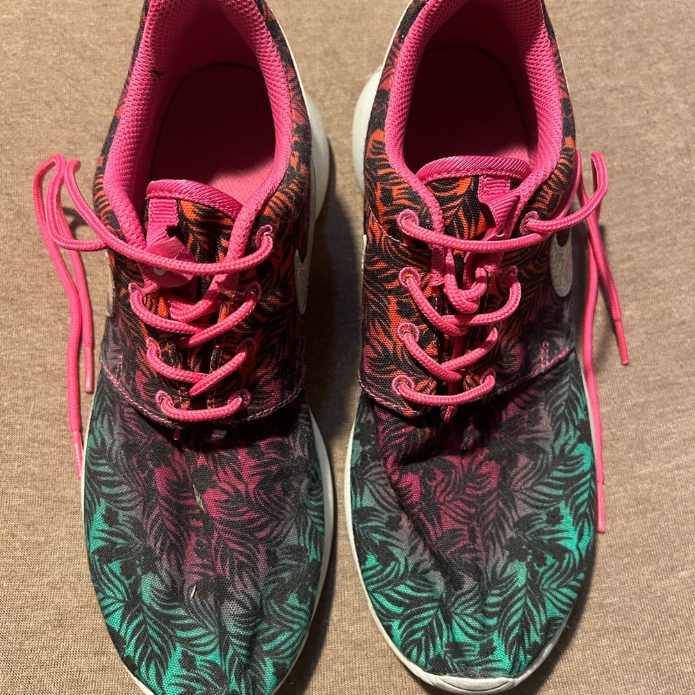 Nike Women's Athletic Sneakers in Pink & Teal Leaf Print